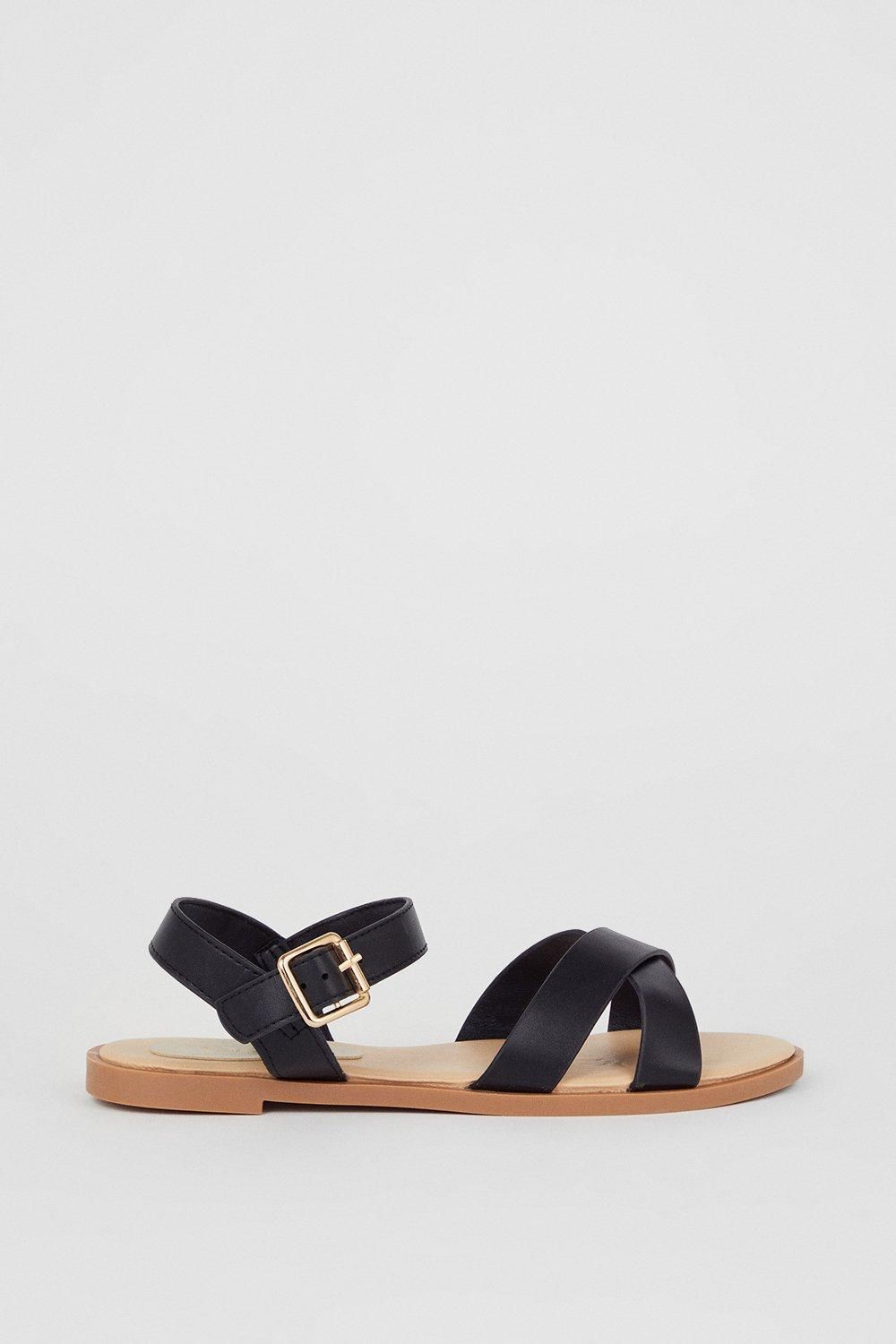 Dorothy Perkins Florence Faux Leather Cross Strap Flat Sandals