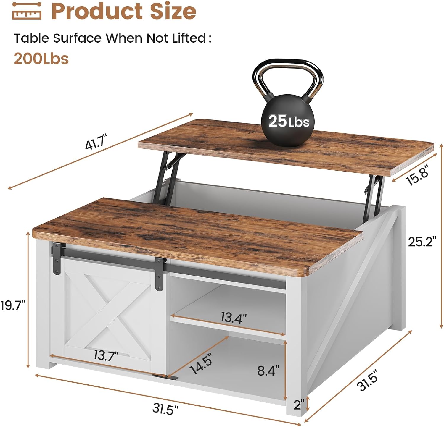 SEDETA 31.5 Lift Top Coffee Table with Storage, Square Coffee Tables for Living Room, Farmhouse Coffee Table with Large Hidden Storage Compartment and Adjustable Shelves, White