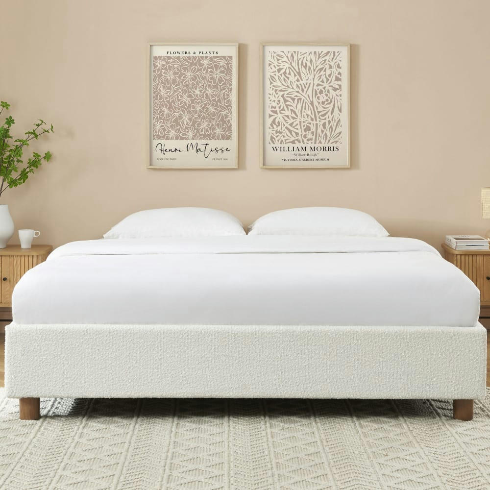 MILLO - Lit coffre en tissu bouclette 180x200cm ecru