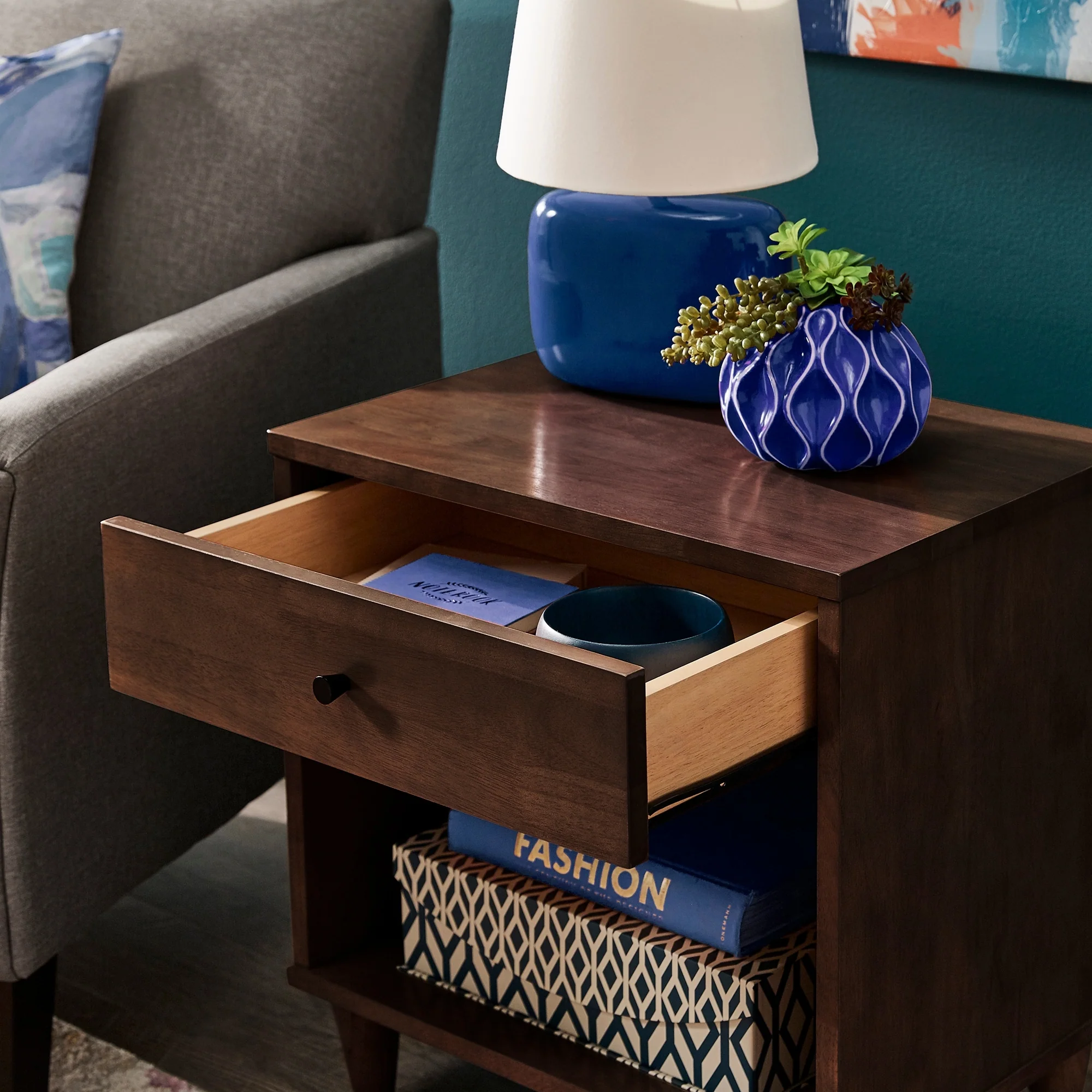 Frey 1-Drawer Brown Finish Wood Nightstand by iNSPIRE Q Modern