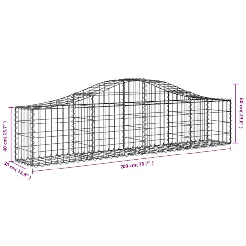 NNEVL Arched Gabion Baskets 3 pcs 200x30x40/60 cm Galvanised Iron