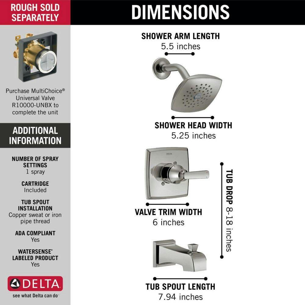 Delta Monitor 14 Series Tub & Shower Trim, Stainless Steel