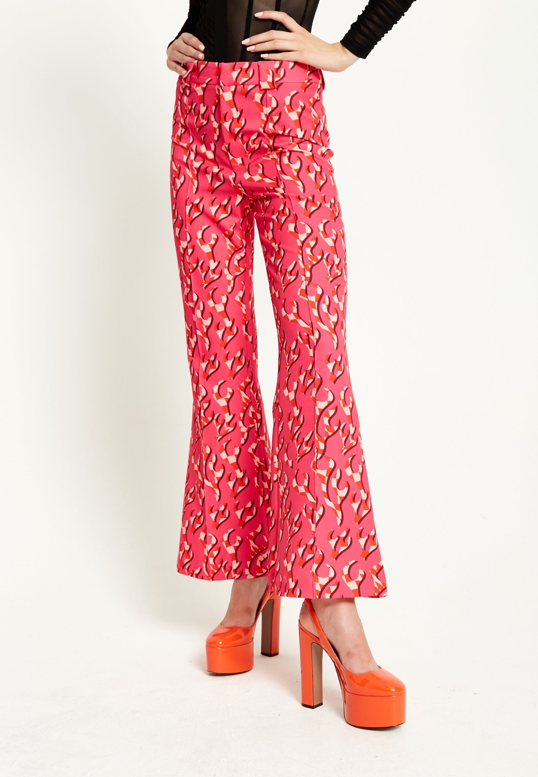 House of Holland Pink Flame Clashing Colours Flared Trousers