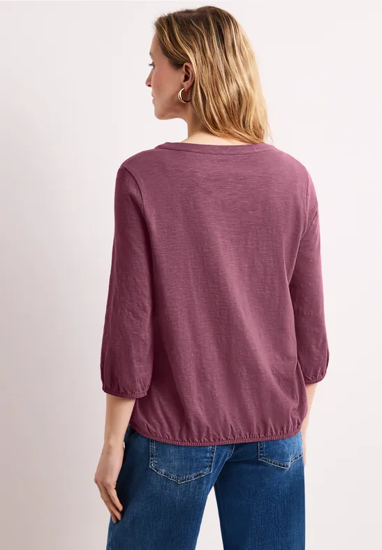 3/4-Arm Shirt mit Split Neck und Knöpfen