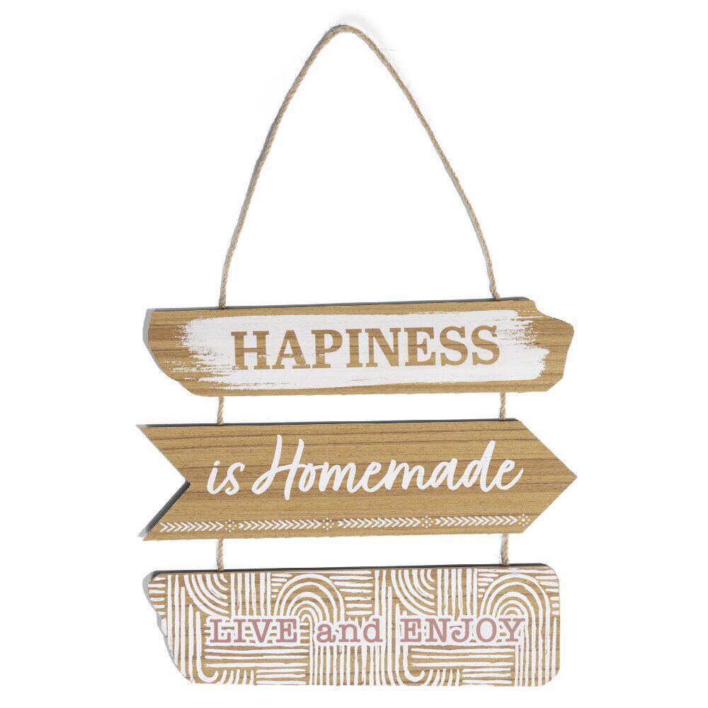 Décoration à suspendre panneaux en bois Happiness H53,5cm