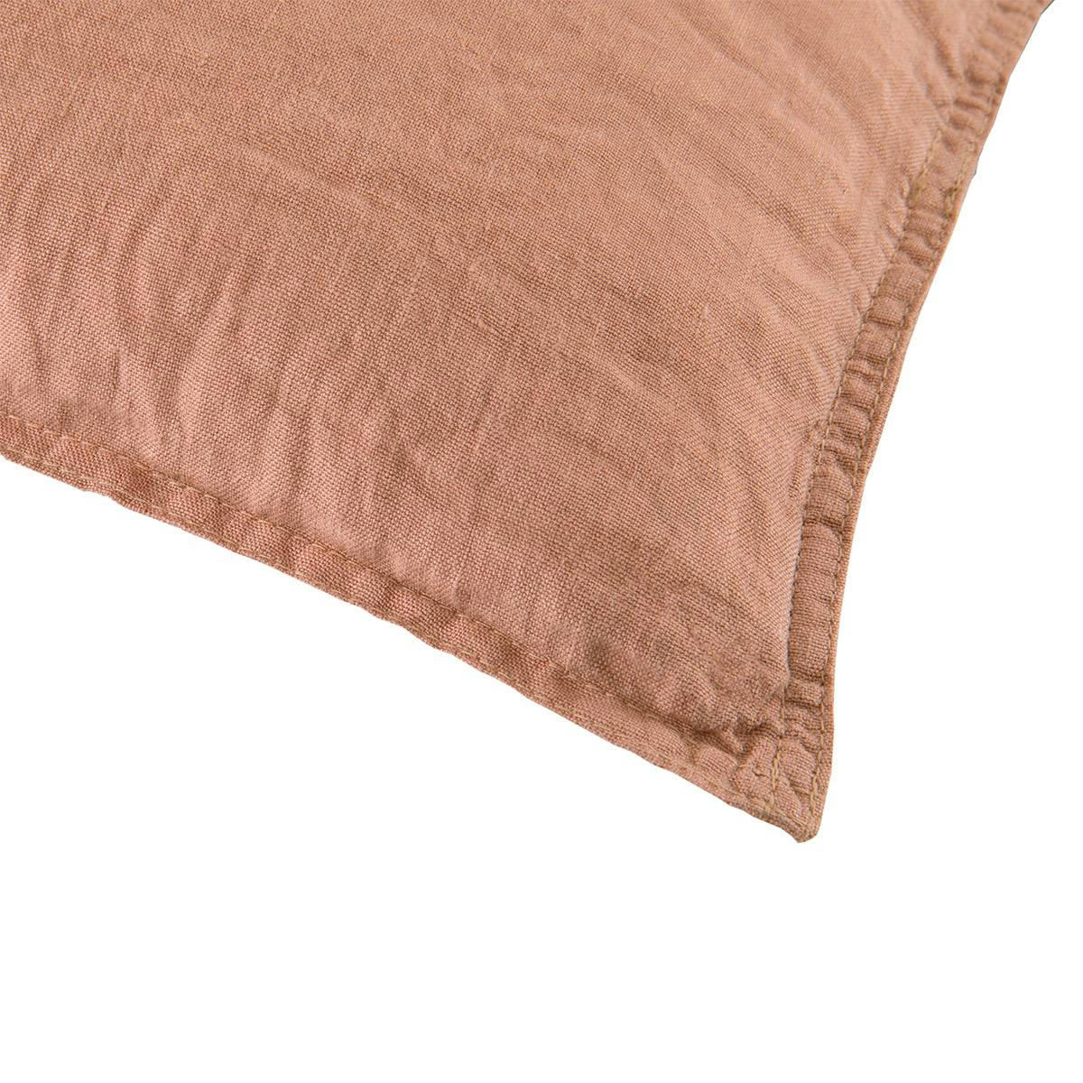 PETIT JOUR - Taie d'oreiller en  lin lavé rose 65 x 65 cm