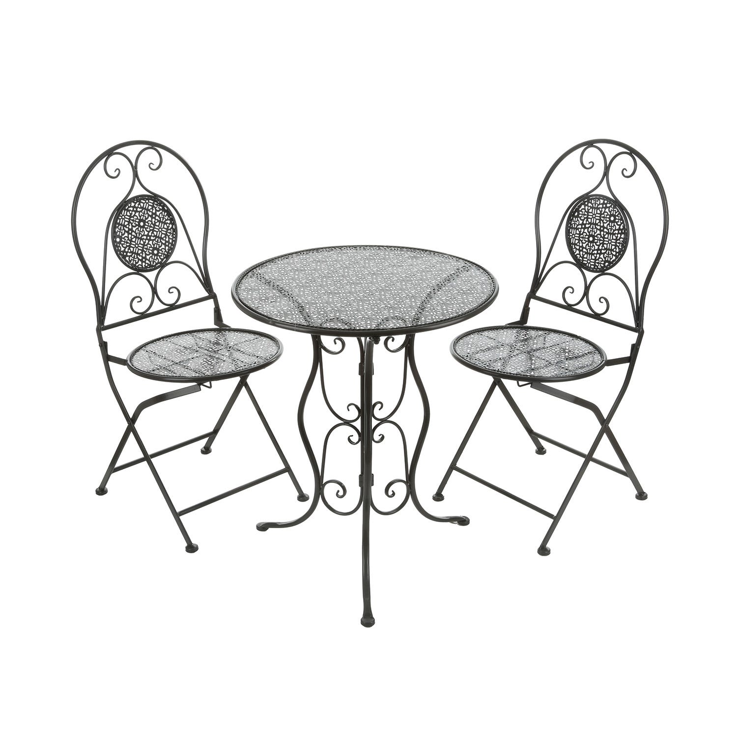 Set tavolo rotondo e sedie giardino in ferro grigio