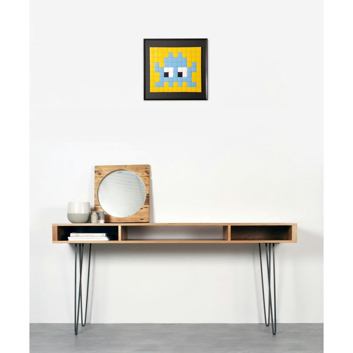 INVADERS - Cadre mosaïque en verre jaune 30x30cm