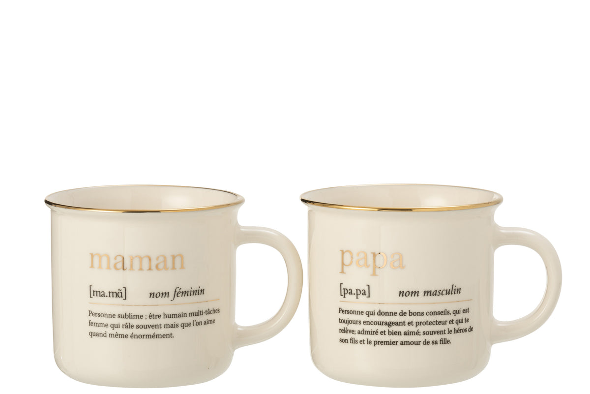 J-Line mok Boodschap Maman Papa - keramiek - goud - 2 stuks