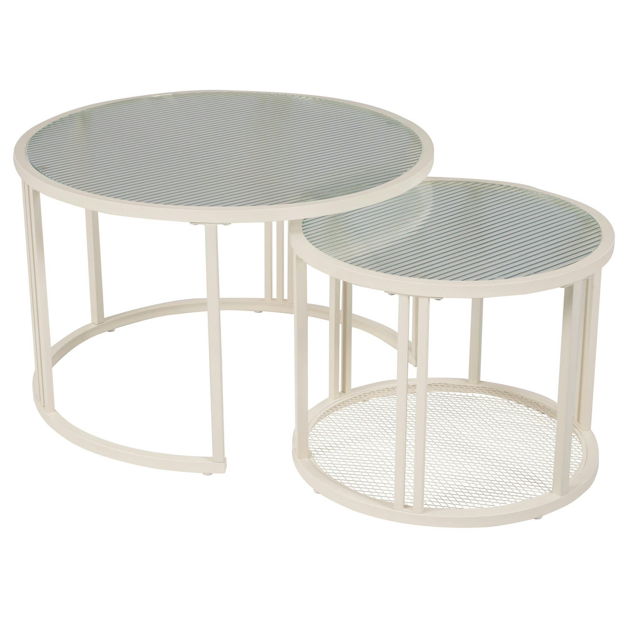 - Lot de 2 tables basses gigognes verre ondulé structure blanc