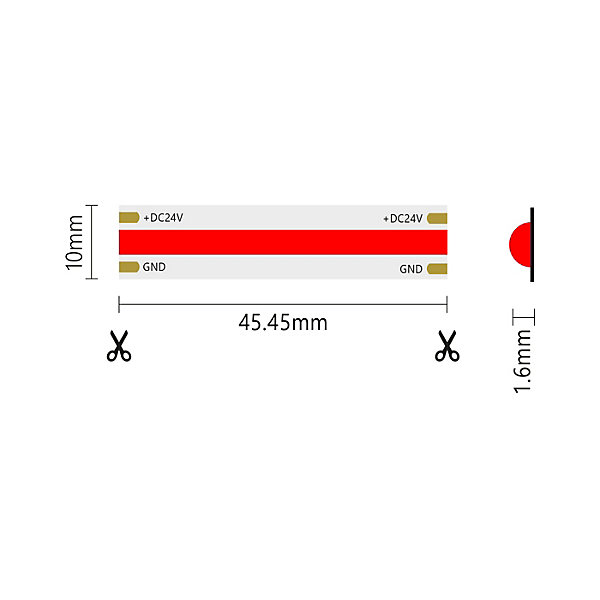 Bande LED COB monochrome 15W/MT 24V Bobine 5m Rouge