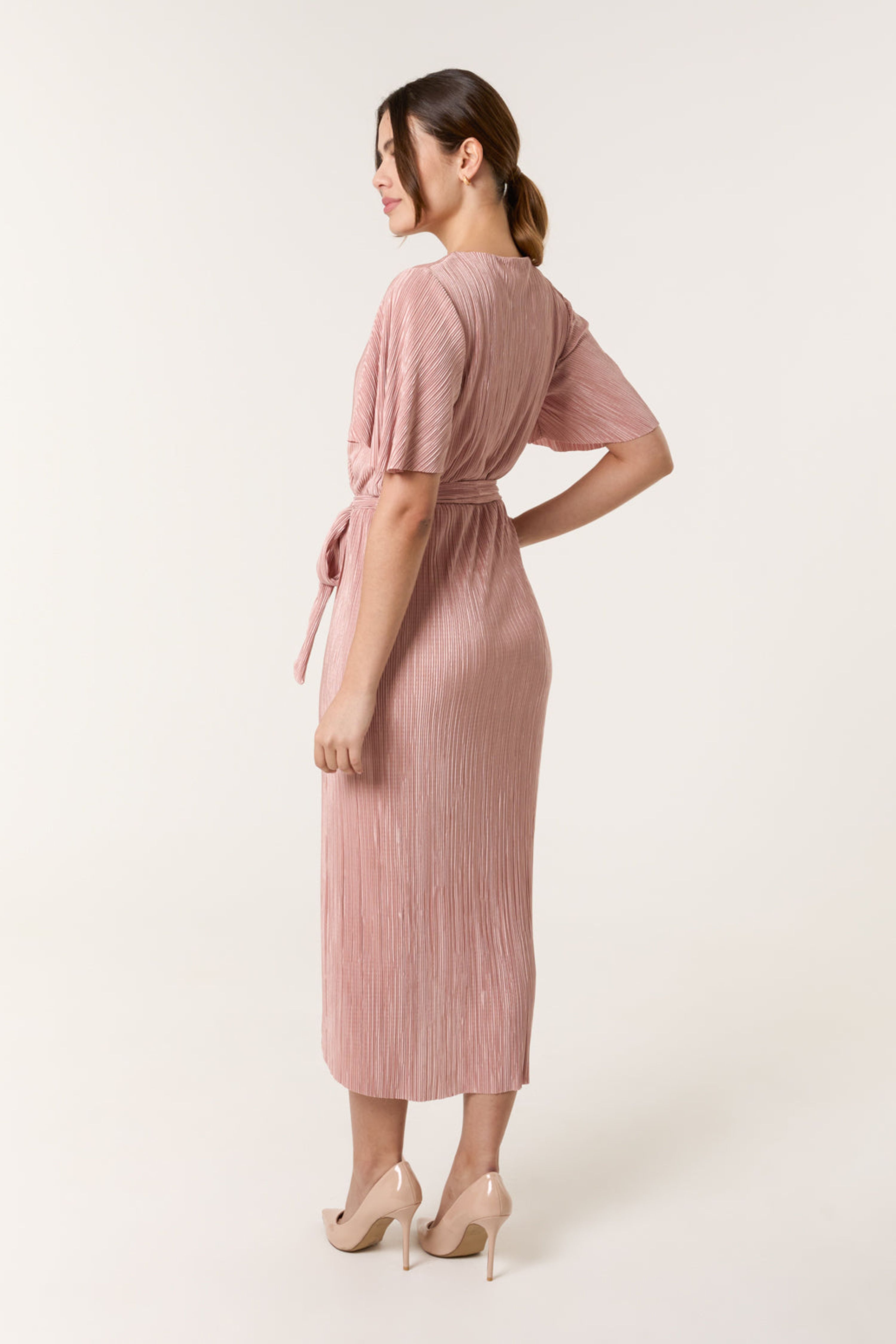 Blue Vanilla Pink Plisse Wrap Over Midi Dress