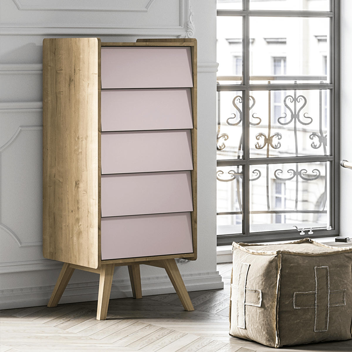 VINTAGE - Chiffonnier naturel rose