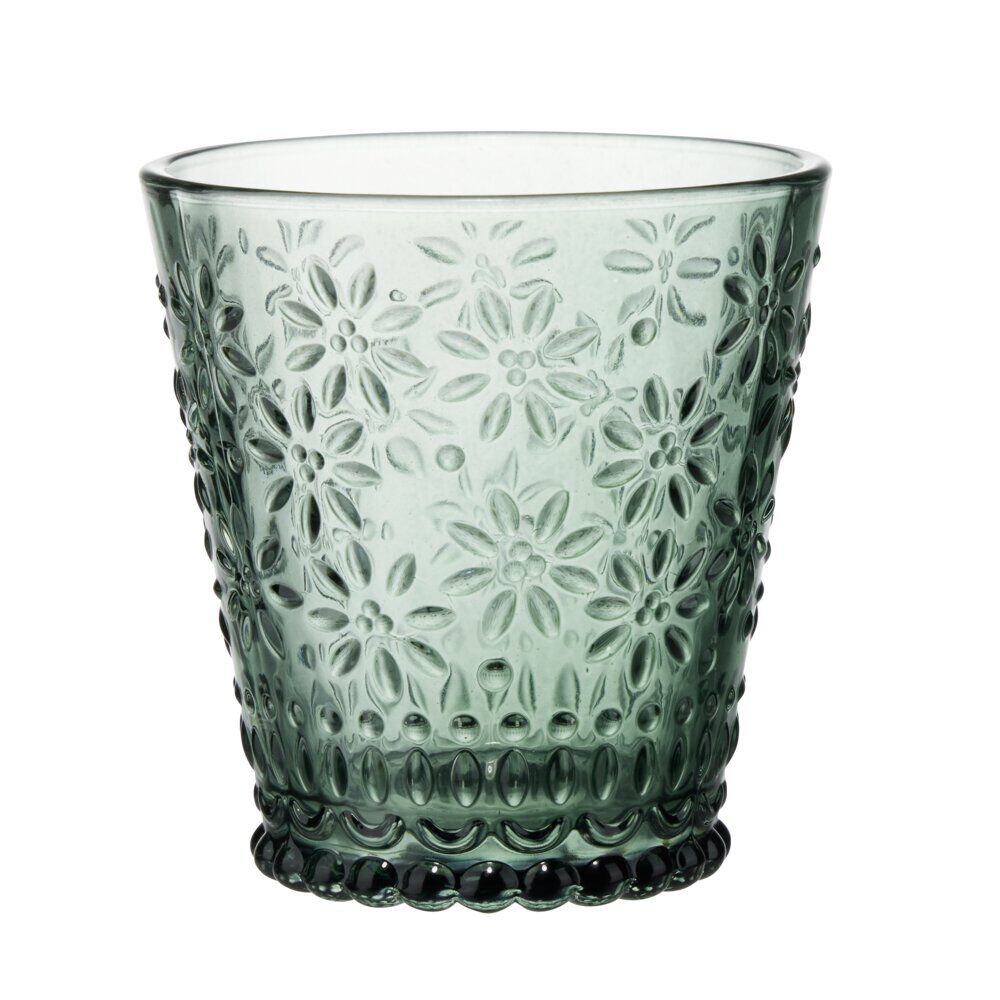 Verre 32cl en verre motif fleur en relief Ø8,6xH9cm (2 modèles)