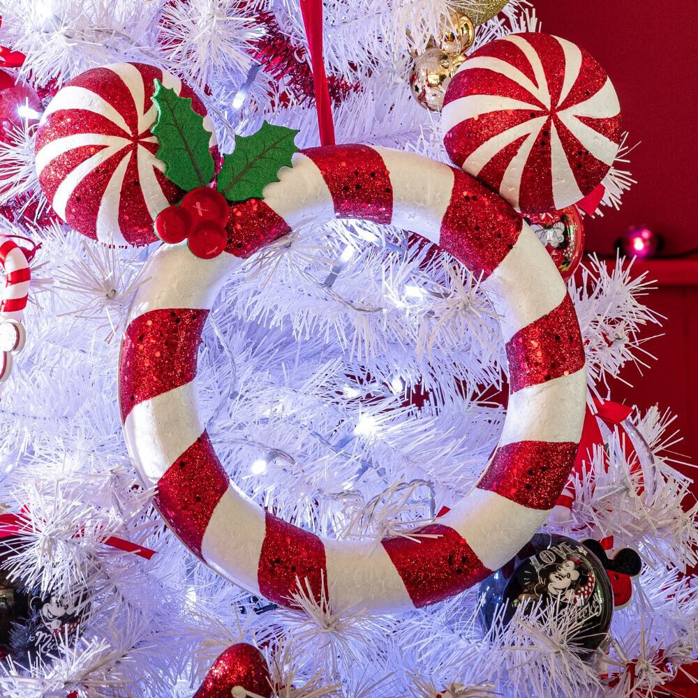 Couronne de No&euml;l Disney façon Mickey rayure rouge et blanc Ø22cm
