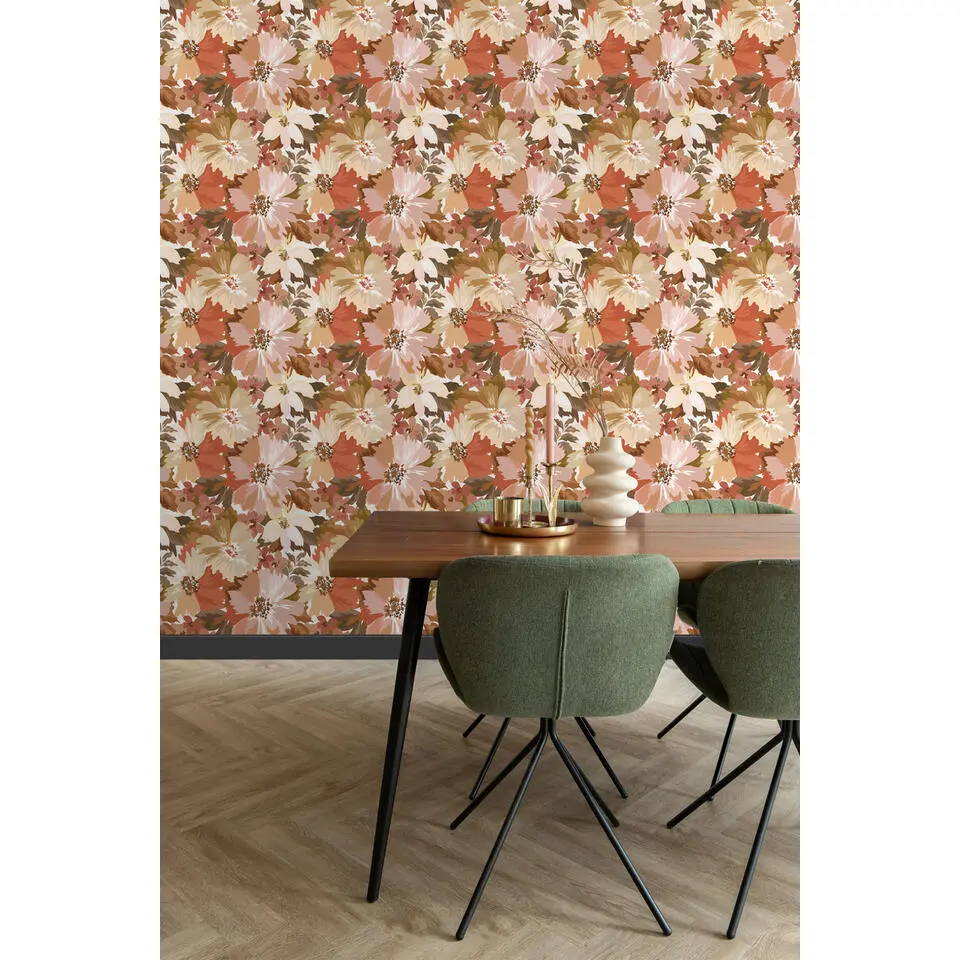 ESTAhome behang bloemen terracotta - 50 x 900 cm