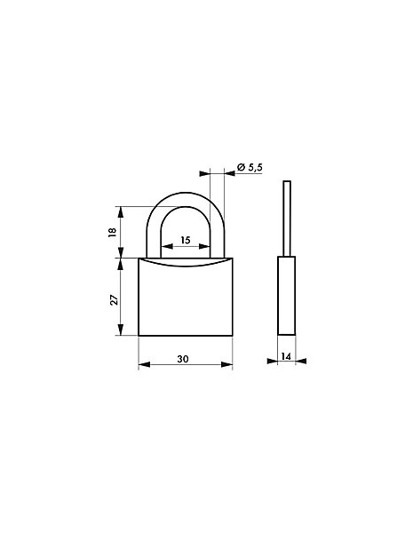 Cadenas à clé Type 1 , laiton, intérieur, anse acier, 30mm, 2 clés - THIRARD