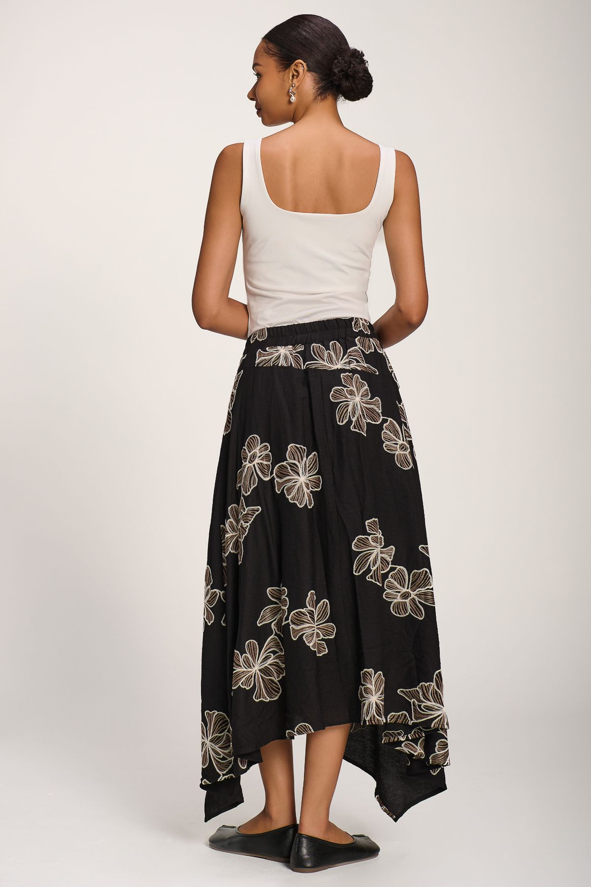 Jolie Moi Asymmetric Embroidered Midi Skirt