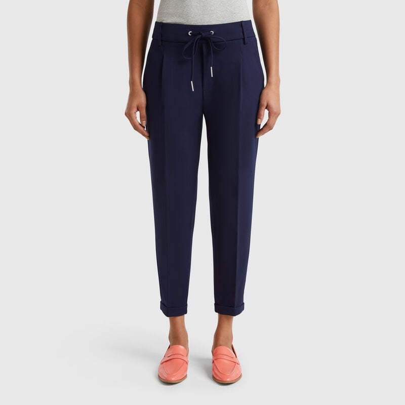 Yarn-dyed trousers with drawstring