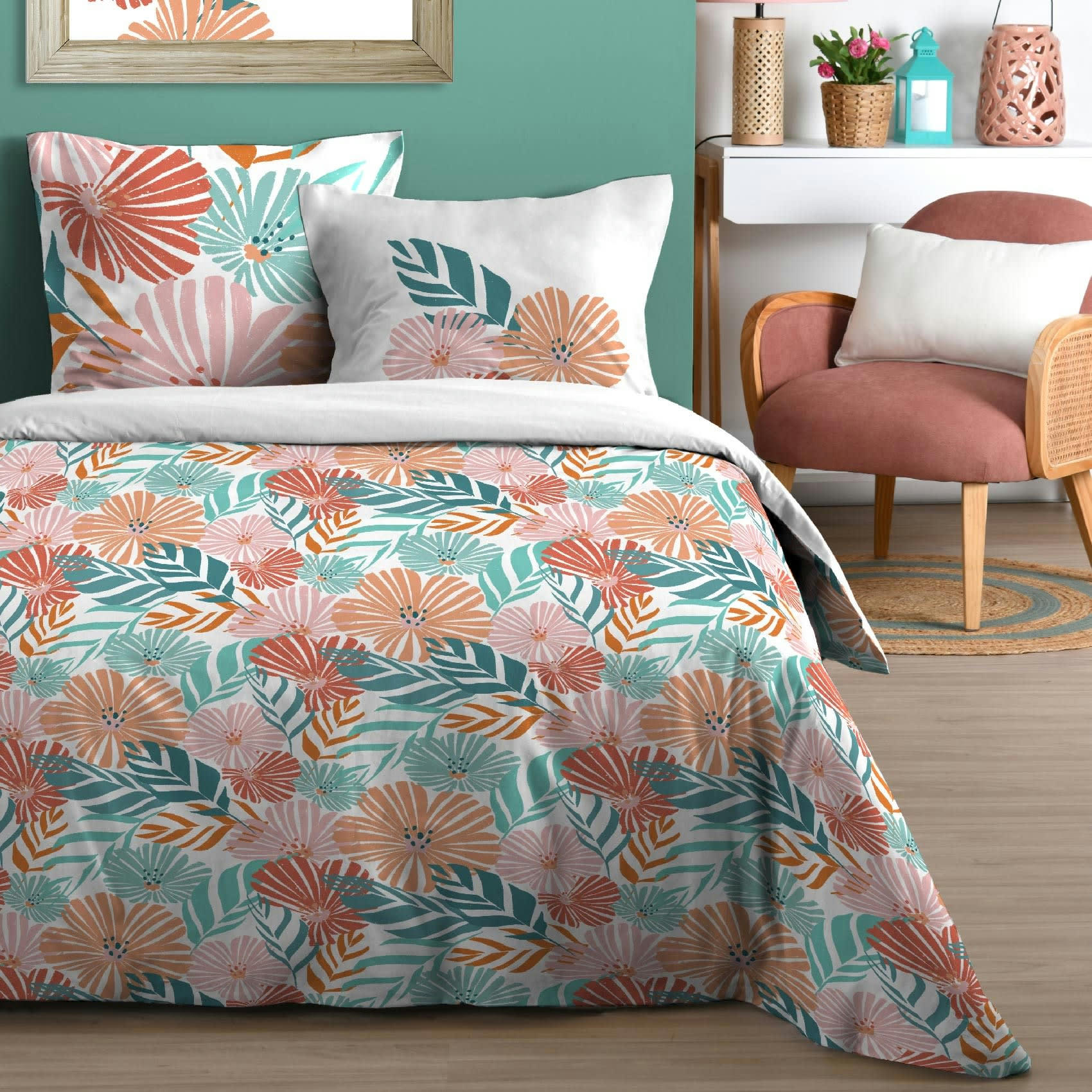 - Parure de couette au style fleuri coton multicolore 240x220 cm