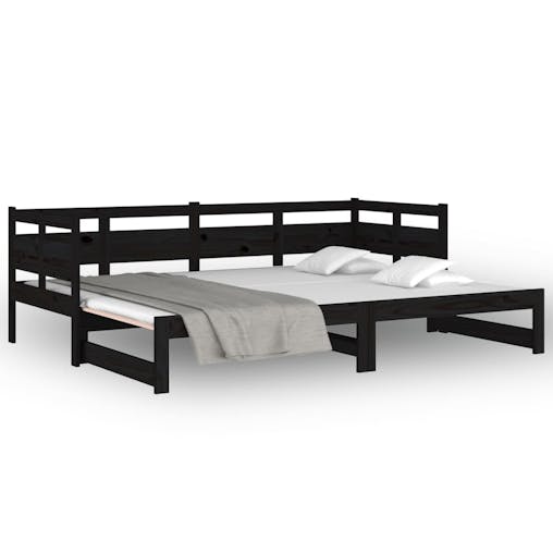 NNEVL Pull-out Day Bed Black Solid Wood Pine 2x(92x187) cm
