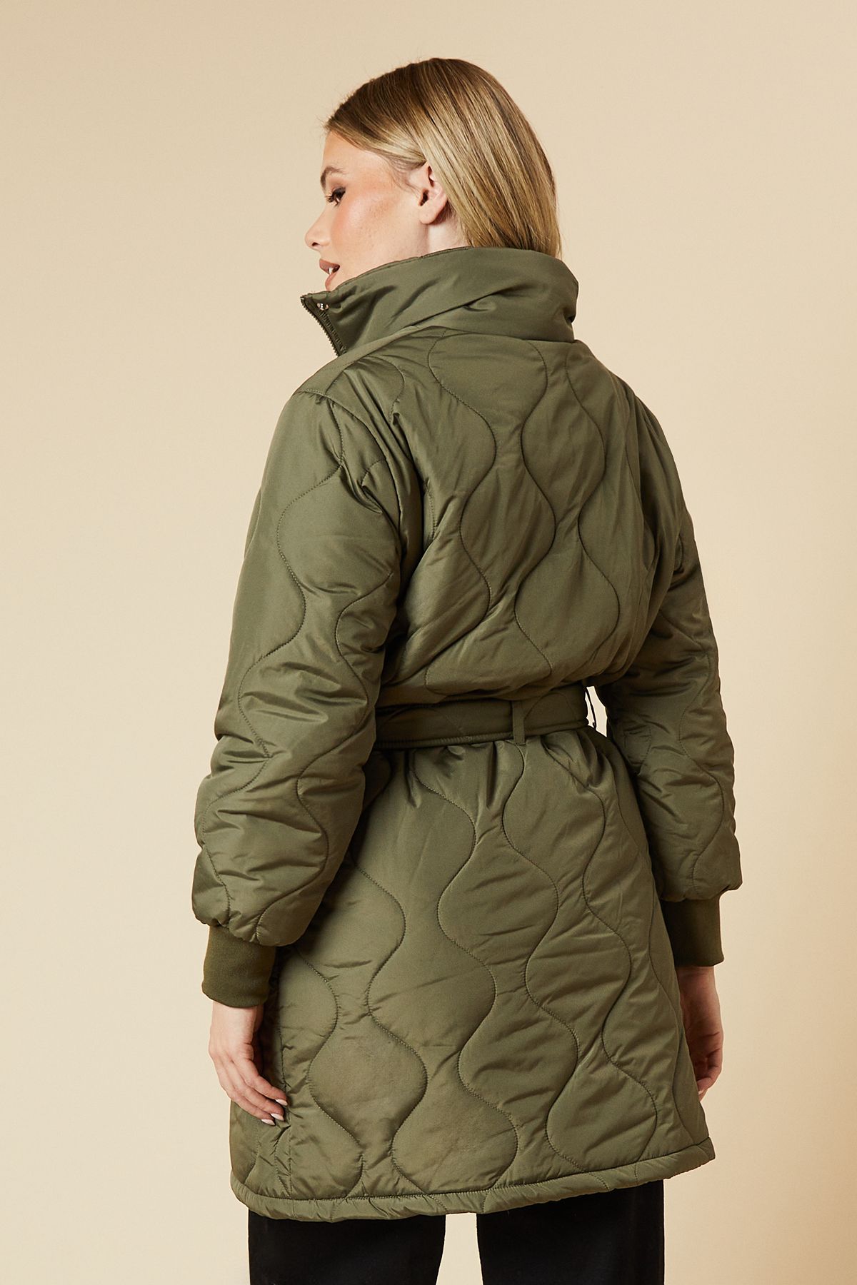 Dorothy Perkins Self Covered Button Quilted Padded Puffer Midi Coat
