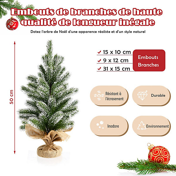 50CM Sapin Noël Enneigé en Pot avec Paillettes, Petit Arbre Noël pour Table avec Effet Neigee