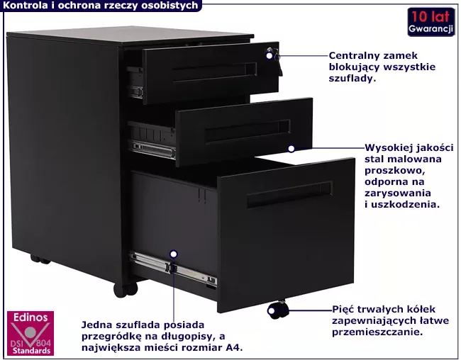 Czarny kontenerek pod biurko na klucz - Xylo