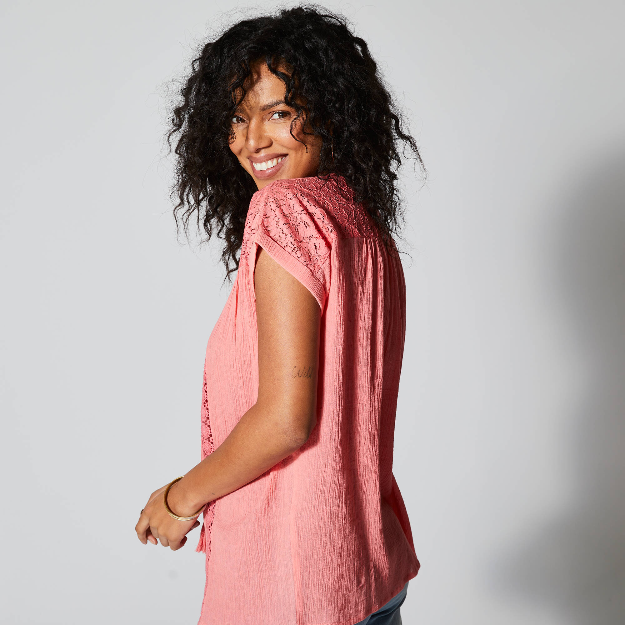 Blouse macramé, crépon coton