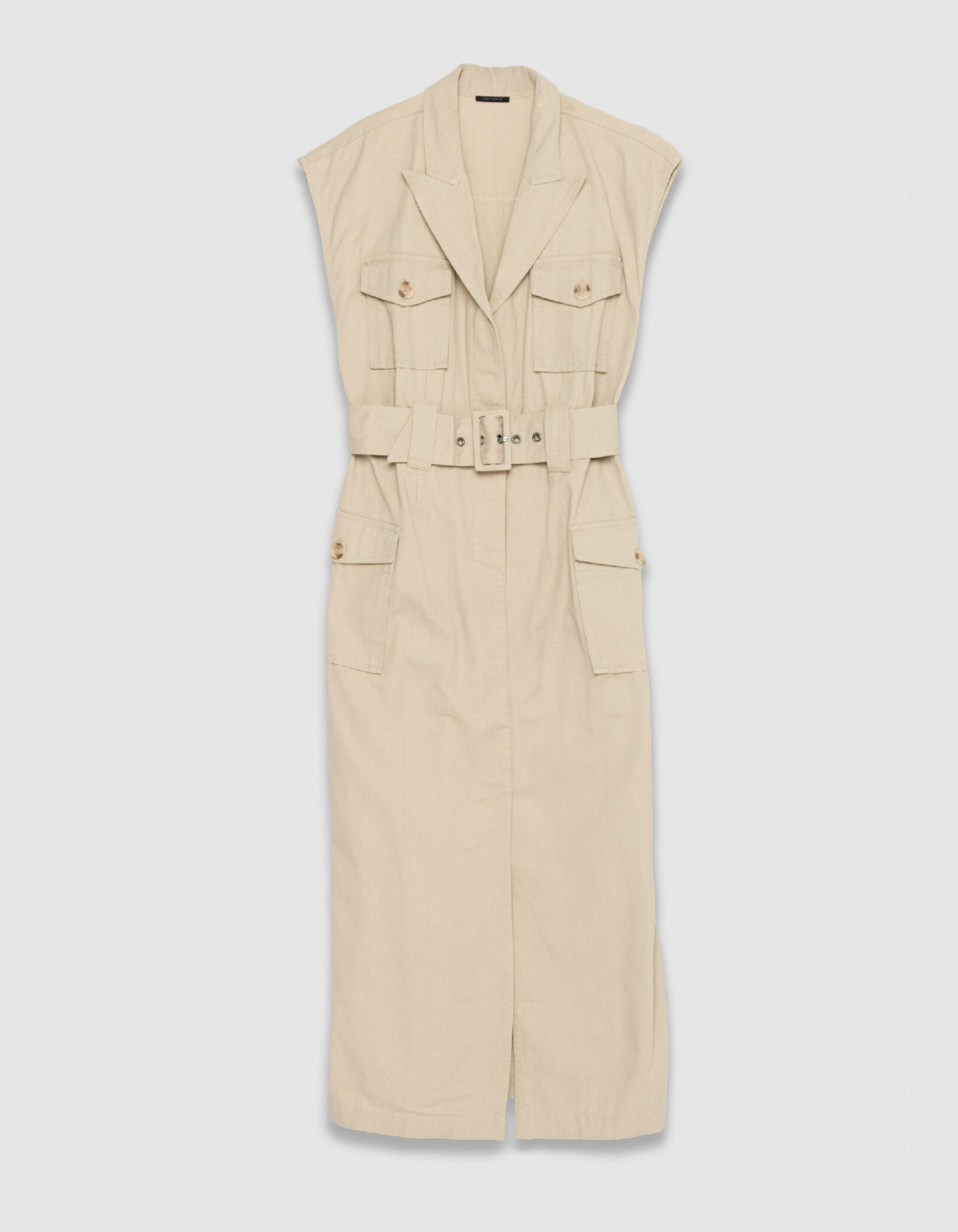 Robe saharienne longue beige sans manches Femme