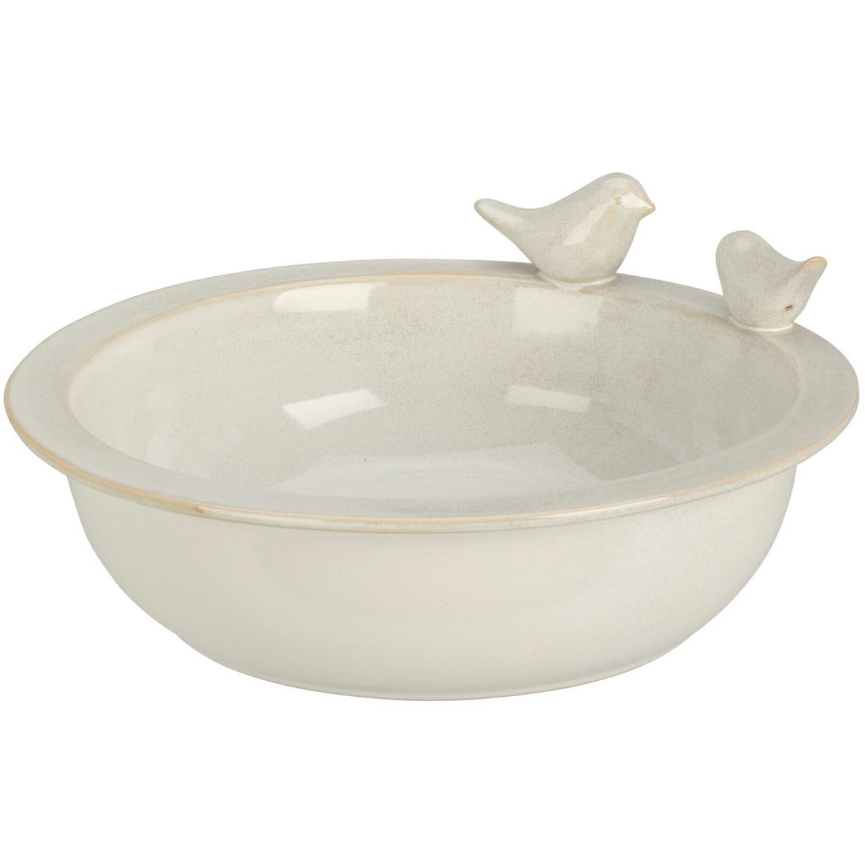 Ceramiczne poidło dla ptaków białe 24 cm z figurkami ptaszków do ogrodu