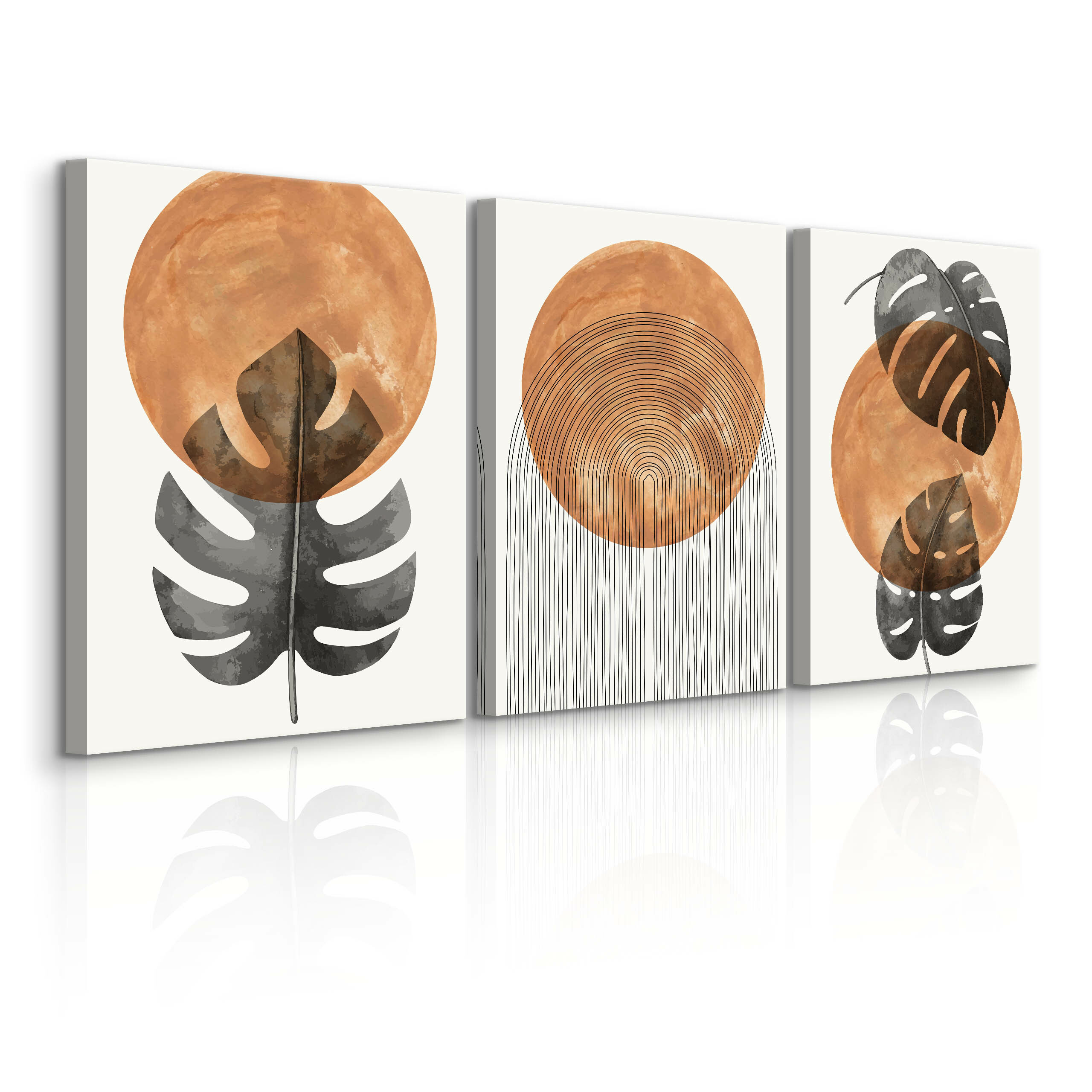 OBRAZY SET LIŚCIE MONSTERY AKWARELE STYL BOHO 90x40cm