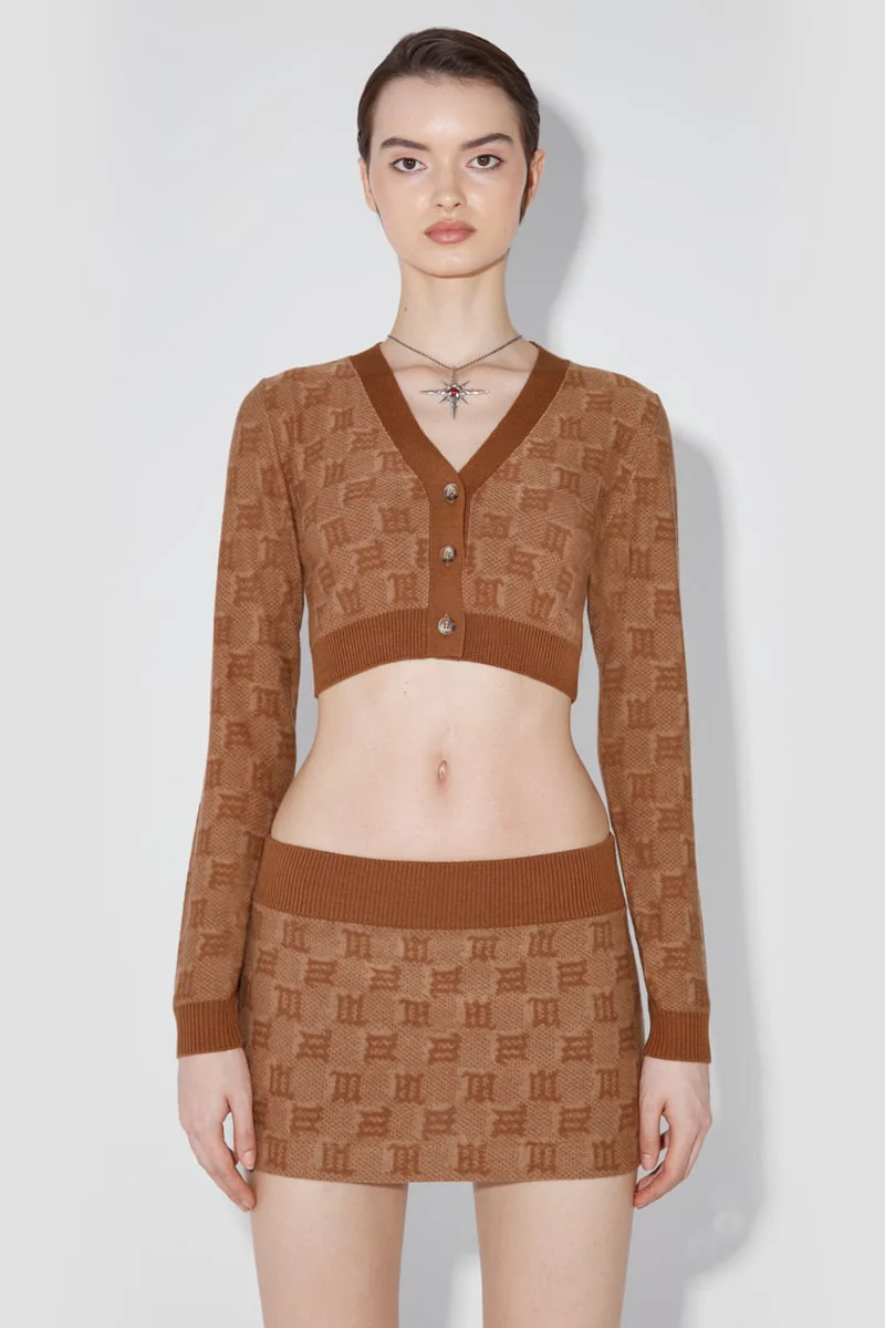 Silk Wool Monogram Cropped Cardigan