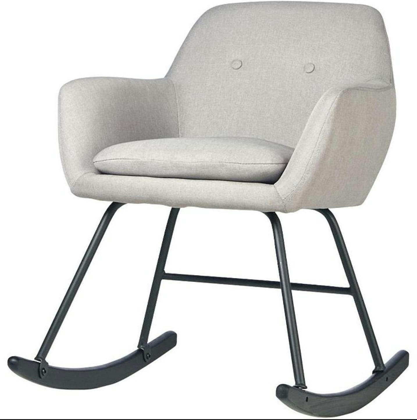 ROCKY - Rocking chair assise tissu gris clair pieds métal noir