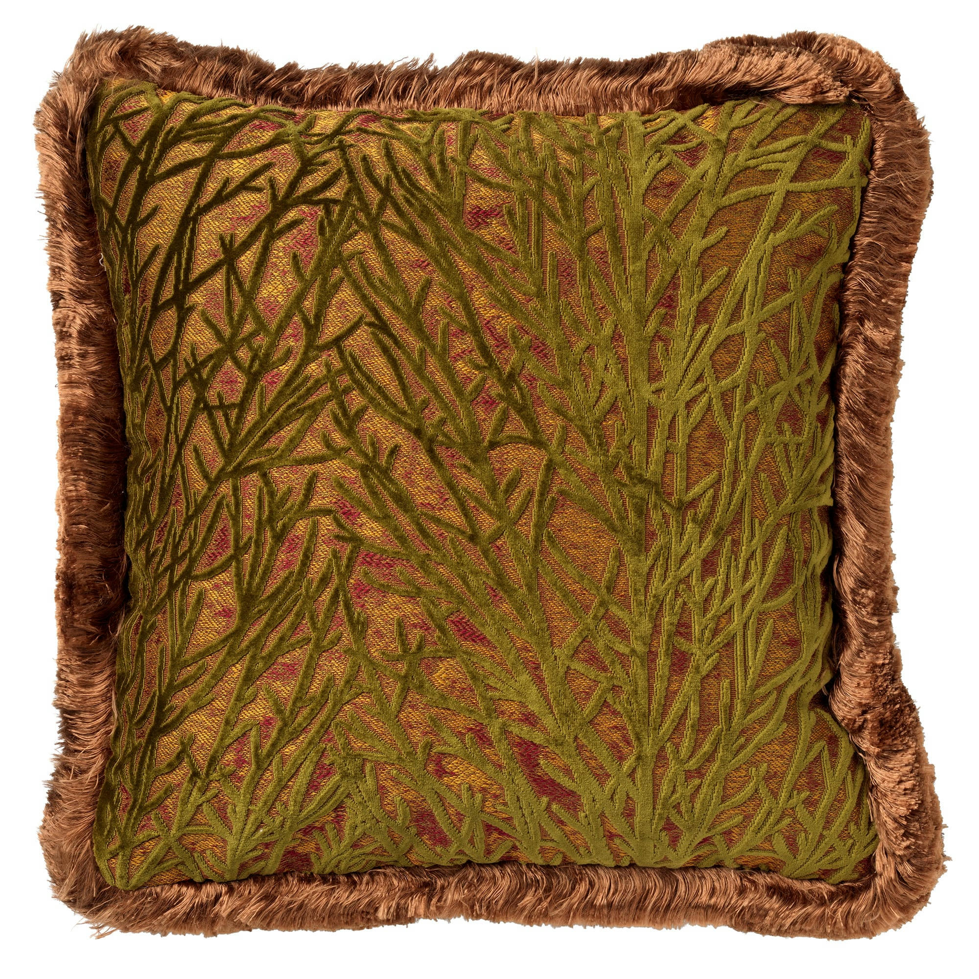 - Coussin vert en velours 45x45 cm avec motif fleuri