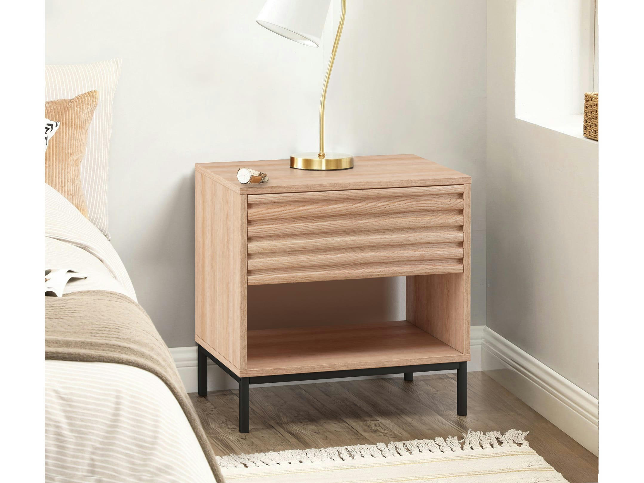 CELINE - Table de nuit avec 1 tiroir en panneaux de particules Nature