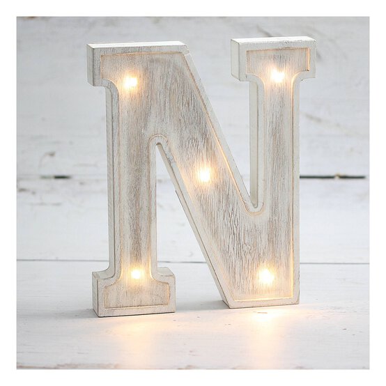 White-Washed Wooden LED Letter N 21cm