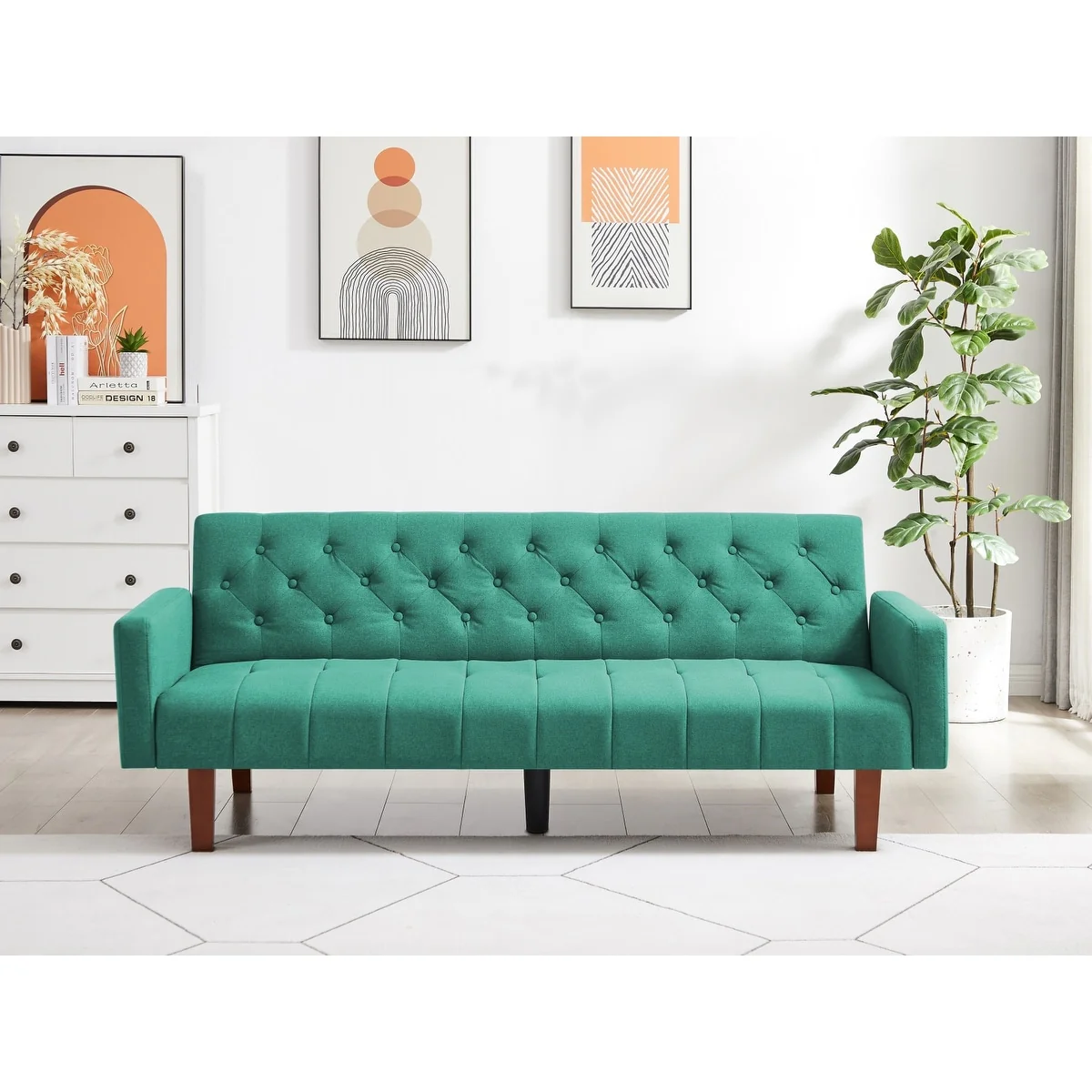 75.39 IN. Futon Sofa Bed, Convertible Upholstered Couch Sleeper with Reclining Sleeper Split Tufted Back
