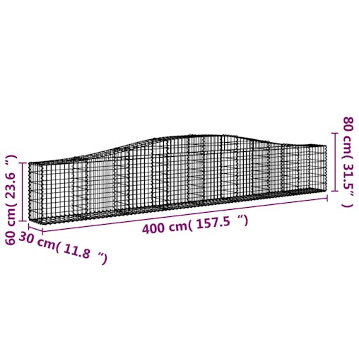 NNEVL Arched Gabion Baskets 3 pcs 400x30x60/80 cm Galvanised Iron