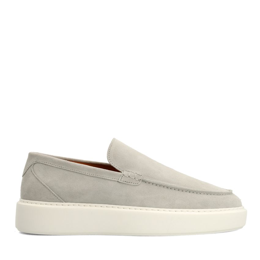 Manfield Licht grijze suède loafers