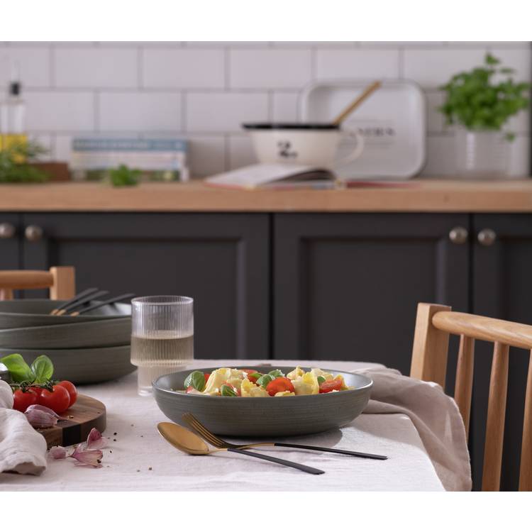 Habitat Textured Ripple 4 Piece Stoneware Pasta Bowls - Sage