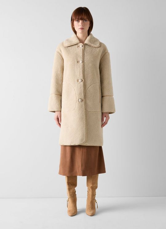 Farah Cream Borg Trim Coat