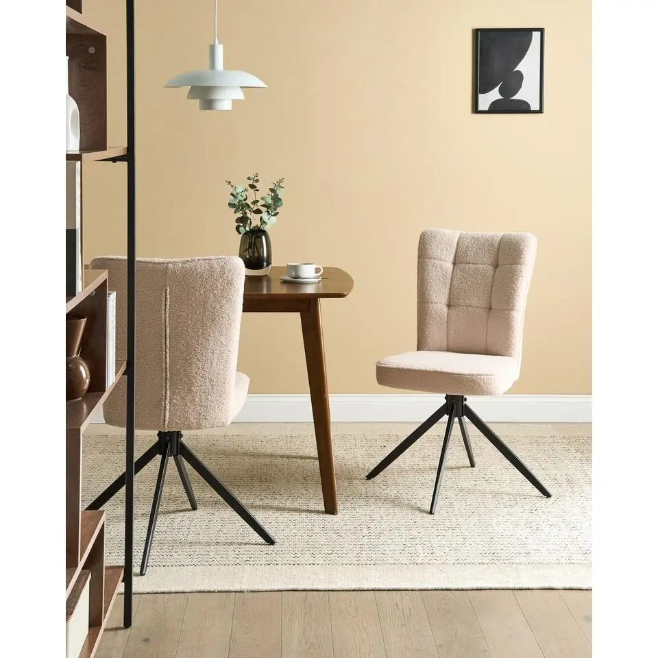 RYAN - Eetkamerstoel set van 2 - Lichtbeige - Boucl&eacute;