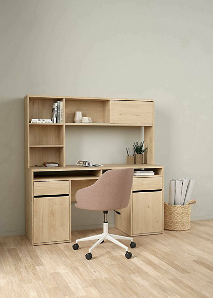 Bureau Ambrenti, Pupitre polyvalent, Table de bureau pour PC, Plan de travail, 149x48 h156 cm, Chêne clair