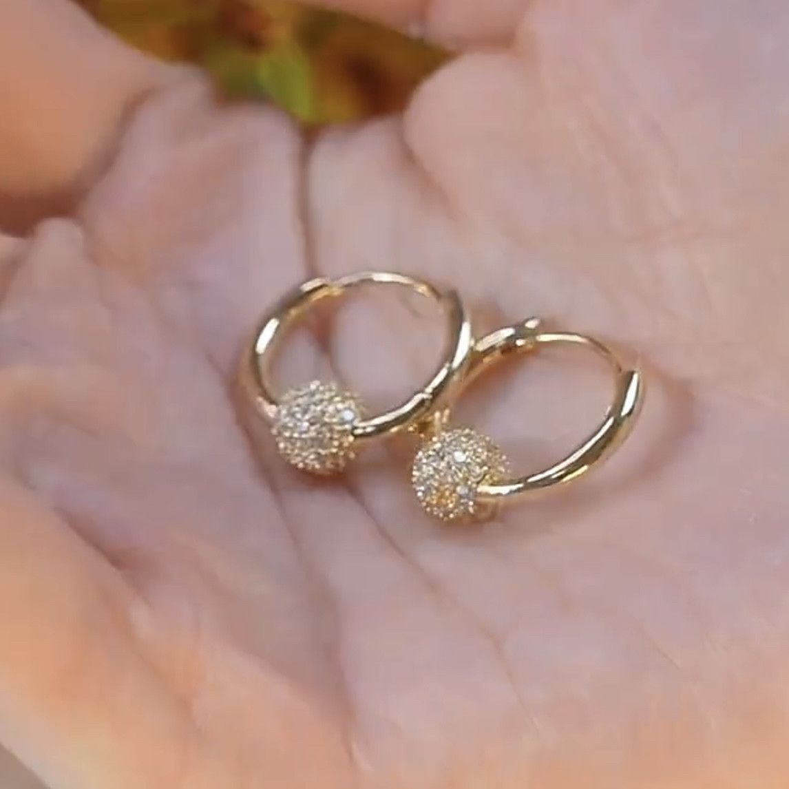 PEACH ACCESSORIES Gold Crystal Pave Ball Huggie Hoop Earrings