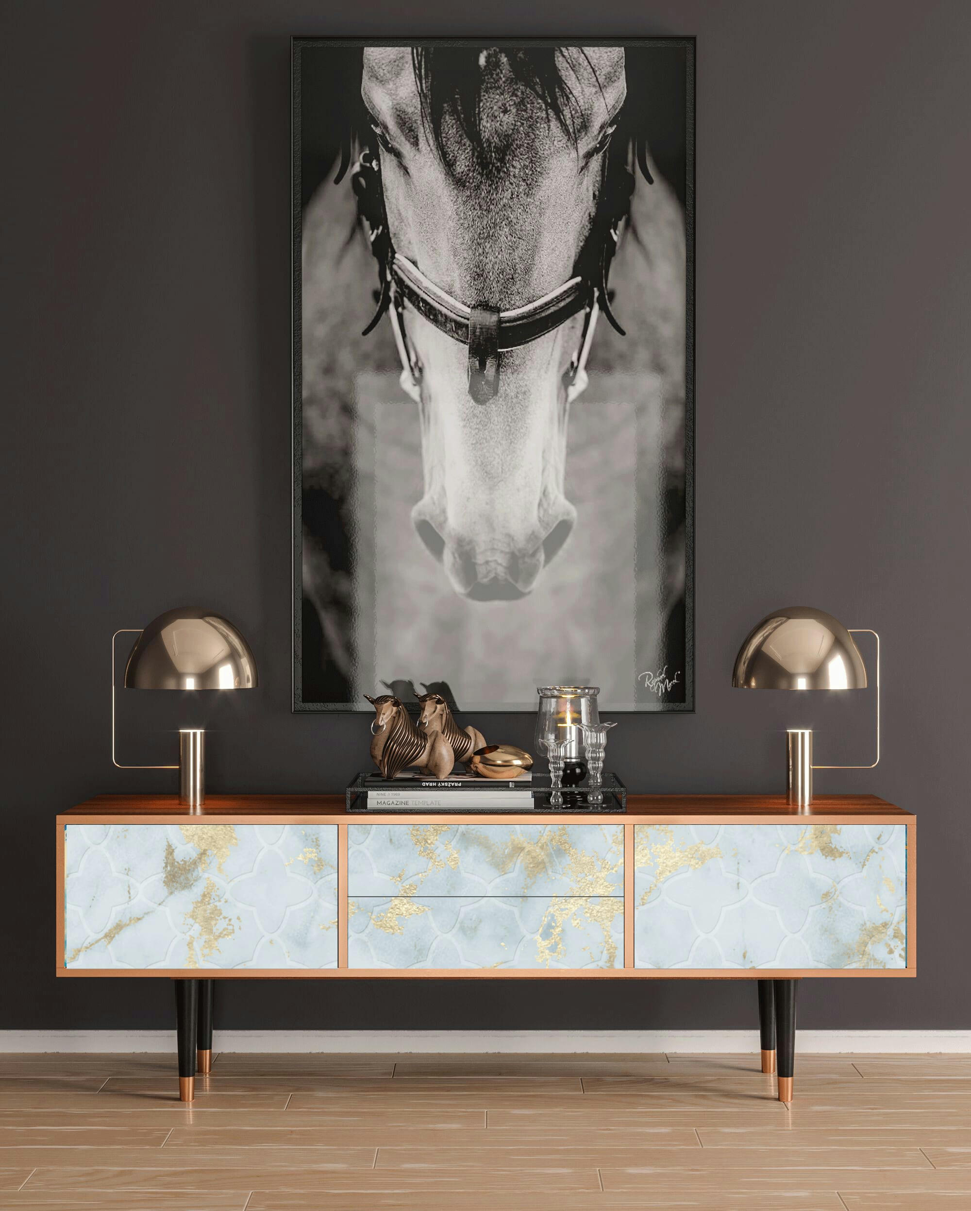 GOLDEN WAVES - Meuble TV  blanc clair 2 tiroirs et 2 portes L 170 cm