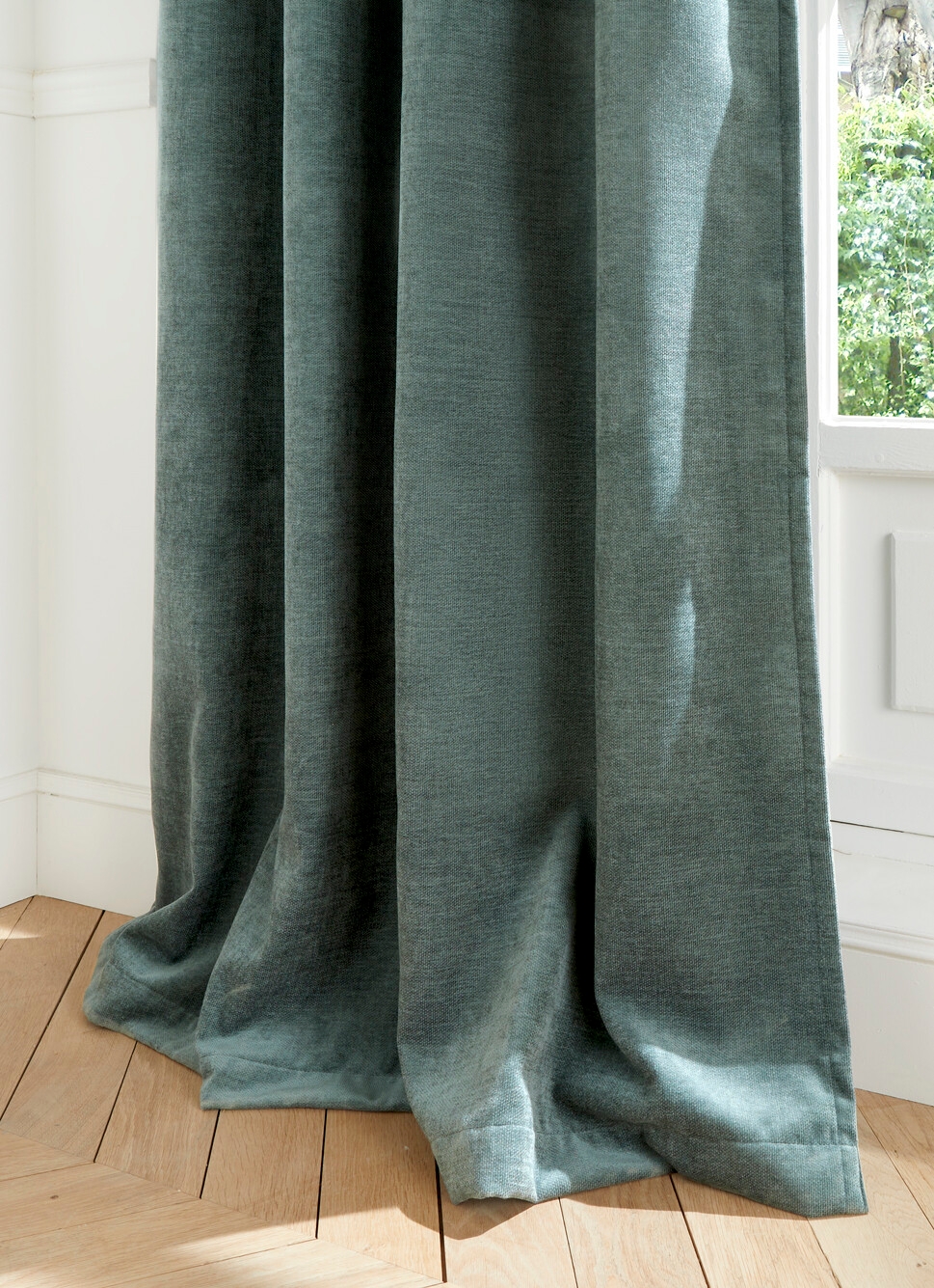 RIDEAU EN VELOURS CHENILLE UNI BLEU VERT