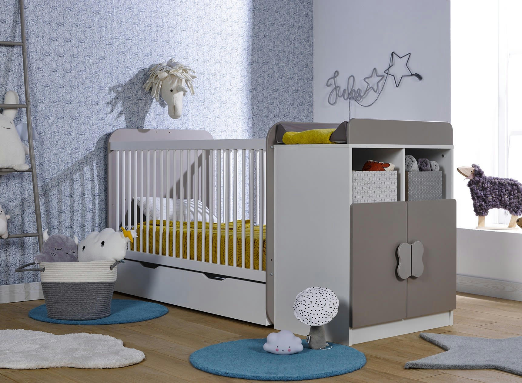 HYDRO - Lit bébé combiné Blanc et Lin