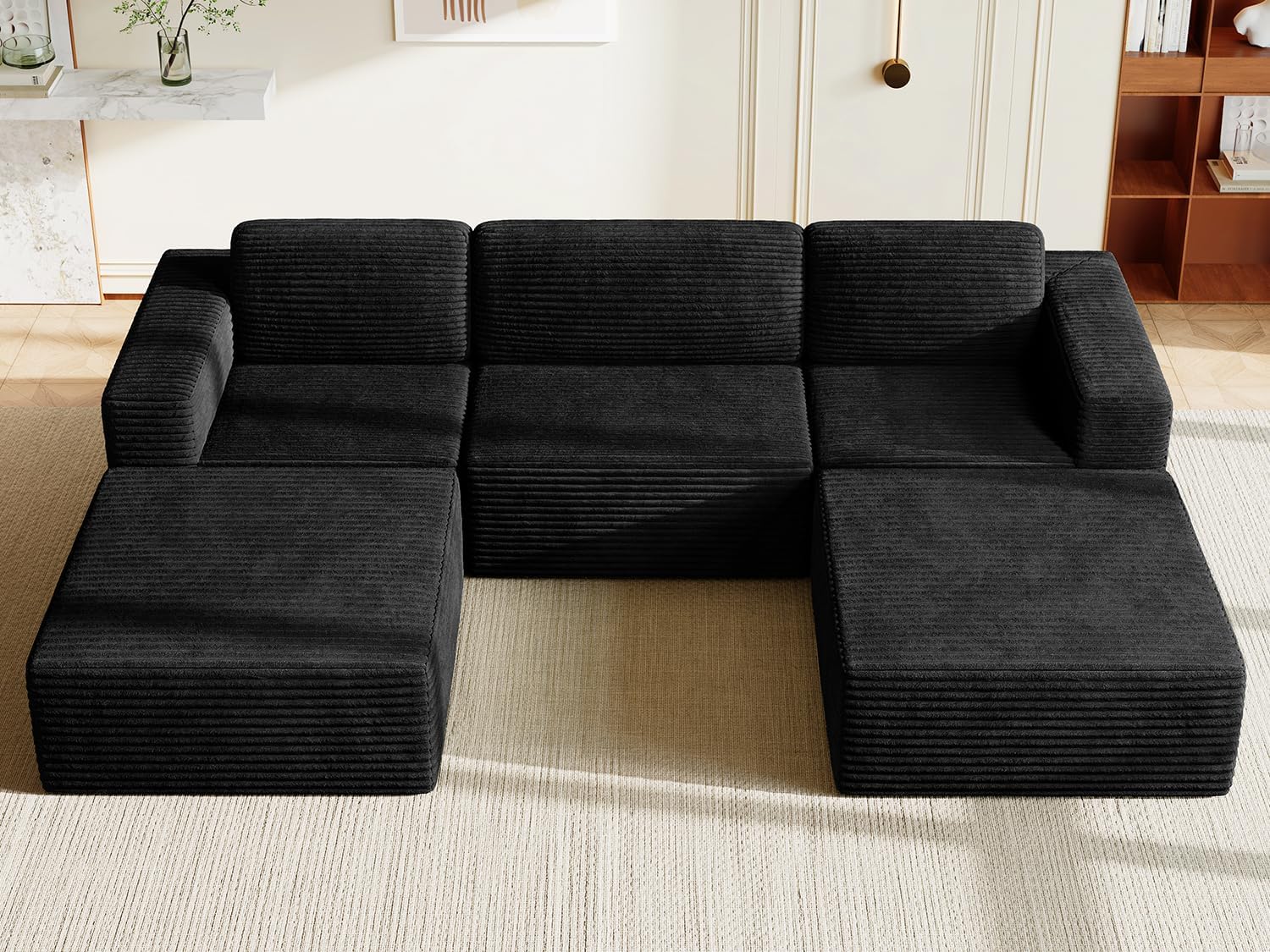 Vesgantti 119 Oversized U-Shaped Modular Sectional Sofa with 2 Movable Ottomans, Modern Cloud Couch with Deep Seat & Spring Support, Boneless Couches for Living Room, No Assembly Required, Black