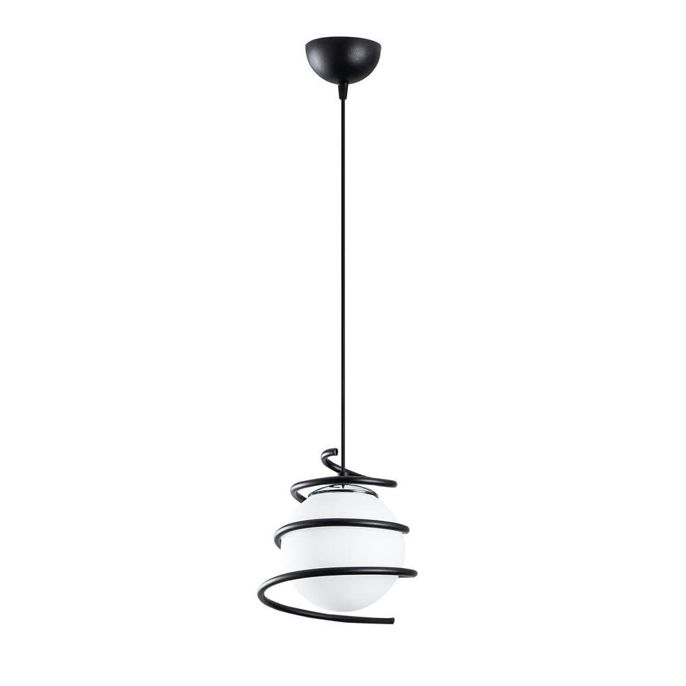 GALENE - Suspension sphère en verre blanc entouré d'une spirale noire
